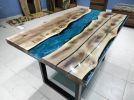 River Turquoise White Epoxy Resin Dining Table, Epoxy Table | Tables by LuxuryEpoxyFurniture. Item made of wood with synthetic