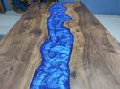Custom Order Walnut Wood Design Blue Epoxy Coffee Table | Dining Table in Tables by LuxuryEpoxyFurniture. Item made of wood with synthetic