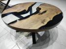 Custom 40" Diameter, Round Walnut Wood, Epoxy Dining Room | Dining Table in Tables by LuxuryEpoxyFurniture. Item composed of wood and synthetic