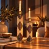 Handmade Oak Mahogany Geometric Candle Holders, Modern Home Decor (Set of 2) | Decorative Objects by Vesta Corte