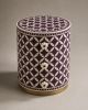 Handmade Bone Inlay Round Eclectic Nightstand, Purple Moroccan 3 Drawer Bedside Table | Storage by IKKAZA