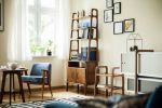 Mid Century Modern Ladder Bookshelf, Modular wall shelving | Book Case in Storage by Plywood Project. Item composed of oak wood in minimalism or mid century modern style