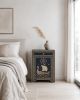 Navy Blue Bone Inlay Nightstand, Nautical Ship Coastal Bedside Table | Storage by IKKAZA