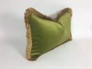 green and gold pillow // gold fringed pillow // green | Pillows by velvet + linen