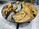 Live edge Round epoxy Table,Olive Clear epoxy Table,live | Dining Table in Tables by LuxuryEpoxyFurniture. Item made of wood with synthetic
