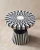 Black and White Bone Inlay Round Side Table, Striped Boho Accent Furniture | Tables by IKKAZA