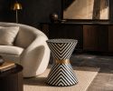 Handmade Bone Inlay Hourglass Side Table, Chevron Art Deco Pedestal Accent | Tables by IKKAZA