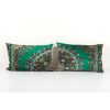 Pair Green Velvet Pillow Cover, Set of Two Floral Lumbar Cus | Sham in Linens & Bedding by Vintage Pillows Store. Item made of cotton & fiber