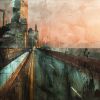 Last Lights – Moody Cityscape Painting | Mixed Media in Paintings by Dario Moschetta