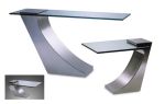 Clasp Console table | Tables by Greg Sheres. Item made of steel with glass