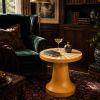 Handmade Bone Inlay Sunburst Pedestal Table Mustard Yellow side table | End Table in Tables by IKKAZA