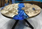 Live Edge Round Epoxy Table, Ocean Resin River Dining Table | Tables by LuxuryEpoxyFurniture. Item made of wood with synthetic