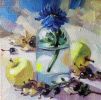 Blue flower oil painting original art Floral painting Apples | Oil And Acrylic Painting in Paintings by Natart. Item composed of paper and synthetic in contemporary style