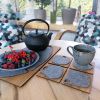 Wood and grey felt coasters "Pond". Set of 4 | Tableware by DecoMundo Home. Item composed of oak wood and fabric in minimalism or country & farmhouse style