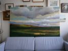 Taking Shape - abstracted landscape with green field | Oil And Acrylic Painting in Paintings by Caroline Adams. Item composed of canvas