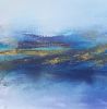Abstract Landscape Gouache Painting: Deep Blue Art with Gold (5x7) | Paintings by Susi Schuele Art