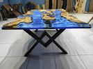 Living Room River Ocean Epoxy Table, Live Edge Olivee Tree | Dining Table in Tables by LuxuryEpoxyFurniture. Item made of wood with synthetic