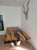 Custom Olive Epoxy Resin Table - Live Edge Dining Table | Tables by Tinella Collection. Item composed of wood & synthetic