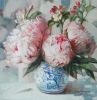 Peonies blossom art oil painting canvas original art Floral | Oil And Acrylic Painting in Paintings by Natart. Item composed of canvas and synthetic in contemporary style