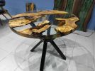 Custom Order  Olive Wood Round Clear Epoxy Dining Table | Tables by LuxuryEpoxyFurniture. Item made of wood & synthetic