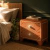 Terracotta Bone Inlay Nightstand, Sunburst Curved Bedside Table, 2 Drawer Burnt Orange 70s Furniture | Storage by IKKAZA
