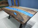 Epoxy Resin Walnut Live Edge Table | River Epoxy Dining | Dining Table in Tables by LuxuryEpoxyFurniture. Item made of wood with synthetic