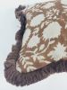 Brown block print pillow, chocolate brown floral pillow, bro | Pillows by Velvet Fringe