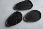BLACK Leaf plate gold edge, stoneware saucer cake plate | Dinnerware by Laima Ceramics. Item made of ceramic compatible with minimalism and contemporary style