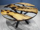 Custom Order 52" Olive Clear Round Epoxy Dining Table | Tables by LuxuryEpoxyFurniture. Item composed of wood and synthetic