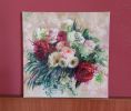 Bridal red white flowers portraits painting canvas original | Oil And Acrylic Painting in Paintings by Natart. Item composed of canvas & synthetic