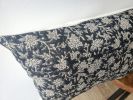 Long lumber block print pillow, block print black floral | Pillows by velvet + linen