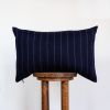 Navy with White Stripes Wool Lumbar Pillow 16x24 | Pillows by Vantage Design
