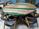 Custom Order Round Walnut Wood | Green Epoxy Dining Table | Tables by LuxuryEpoxyFurniture. Item made of wood & synthetic