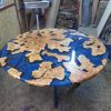 Custom Round Blue Epoxy Table | Dining Table in Tables by Ironscustomwood. Item composed of wood and metal