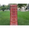 Long Gallery Turkish Runner With Geometric Tribal Medallions | Runner Rug in Rugs by Vintage Pillows Store. Item composed of cotton and fiber