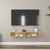 Oak Solid Wood Floating Tv-Stand, Modern Floating Media Cons | Ledge in Storage by Picwoodwork. Item made of oak wood