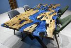 Live Edge Olive Tree Ocean Epoxy River Table - Epoxy Resin | Dining Table in Tables by LuxuryEpoxyFurniture. Item made of wood & synthetic
