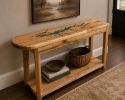 Handcrafted Solid White Oak Wood Console Table with Turquoise Epoxy Inlay | Tables by Pelican State Woodworks