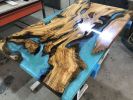 Turquoise Epoxy Table - Custom Resin Dining Table | Tables by Tinella Wood. Item made of wood with synthetic