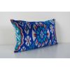 Ikat Velvet Pillow - Blue Silk Lumbar Cushion Cover - Boho H | Pillows by Vintage Pillows Store