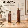 Handcrafted Mahogany Candle Holders – Geometric Marquetry Gift Set (Holiday Edition) | Decorative Objects by Vesta Corte