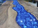 Custom Order Walnut Wood Design Blue Epoxy Coffee Table | Dining Table in Tables by LuxuryEpoxyFurniture. Item made of wood with synthetic