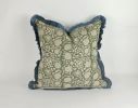 green block print pillow, green floral pillow, green block | Pillows by Velvet Fringe