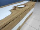 Chestnut Tree White Epoxy Resin Television unit | Media Console in Storage by LuxuryEpoxyFurniture. Item made of wood & synthetic