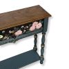 Hand-Painted Peony Console Table, Narrow Blue-Green Entryway Table, Solid Wood Botanical Furniture | Tables by Birds and Gardens Inc