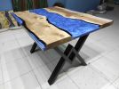 Custom Order Metallic Blue Epoxy Resin River Table | Dining Table in Tables by LuxuryEpoxyFurniture. Item composed of wood & synthetic