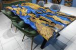 Live Edge Olive Tree Ocean Epoxy River Table - Epoxy Resin | Dining Table in Tables by LuxuryEpoxyFurniture. Item made of wood & synthetic