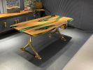 Green Epoxy Resin Table, Modern Dining Table | Tables by Tinella Collection. Item made of walnut & metal compatible with contemporary and modern style