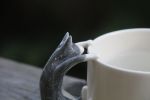 Grey Blue Cat Handle Mug – Handcrafted Ceramic | Drinkware by 4AM Product Design. Item made of ceramic