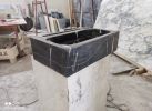 Nero Marquina Marble Sink: Black Satin Washbasin, Wall Mount Vanity (16''x24x5”) | Water Fixtures by AEGEAN MARBLE ARTISAN ATELIER